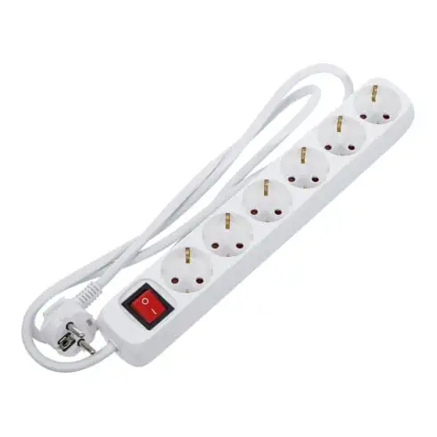Barre de prises de courant BGS sextuple avec commutateur, cordon de 1,4 m, 3 x 1,5 mm², IP 20