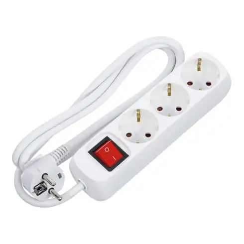 Barre de prises de courant BGS triple avec commutateur, cordon de 1,4 m, 3 x 1,5 mm², IP 20