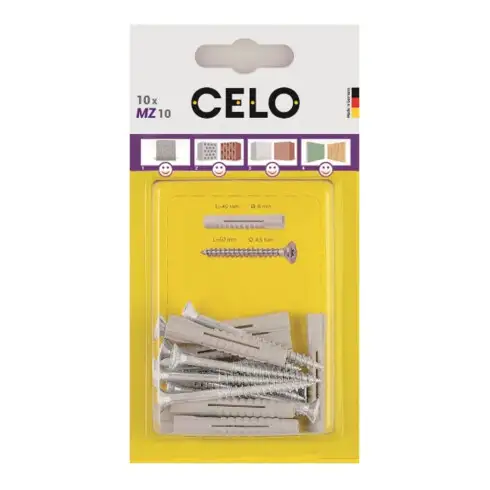 Blister Cheville Multi matériaux MZ 6-40 sans collerette avec vis 4,5x50 (10 pc) Celo