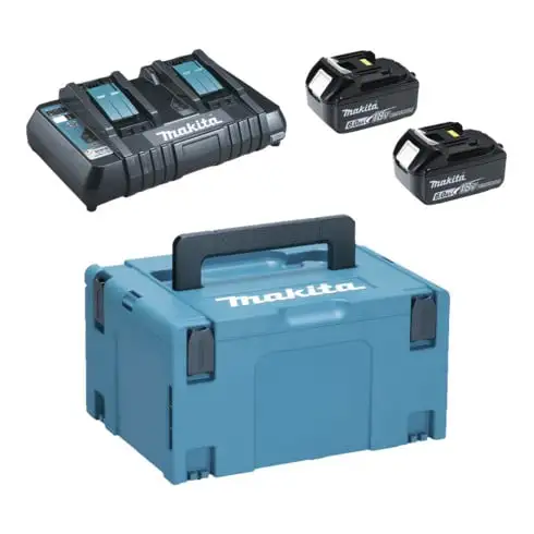 Chargeur rapide double Makita DC18RD, 2 x 18 V / 6,0 Ah batterie BL1860B et MAKPAC taille 3
