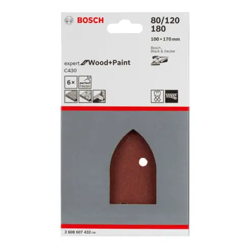 Feuille abrasive Bosch C430 100 x 170 mm 2 x 80 2 x 120 2 x 120 2 x 180 4 trous