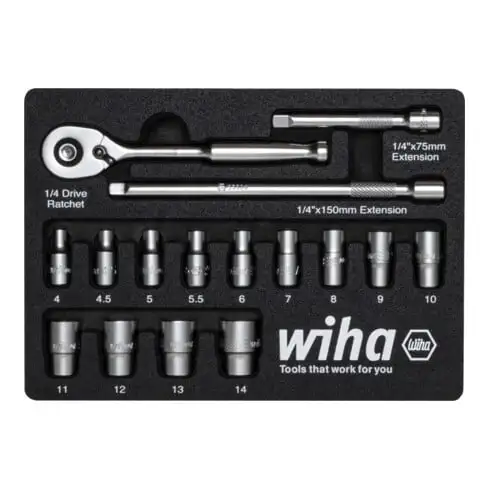 Jeu de clés à cliquet Wiha 1/4" 17 pièces avec insert en mousse (44683)