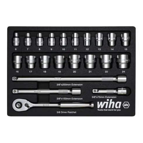 Jeu de clés à cliquet Wiha 3/8" 23 pièces avec insert en mousse (44708)